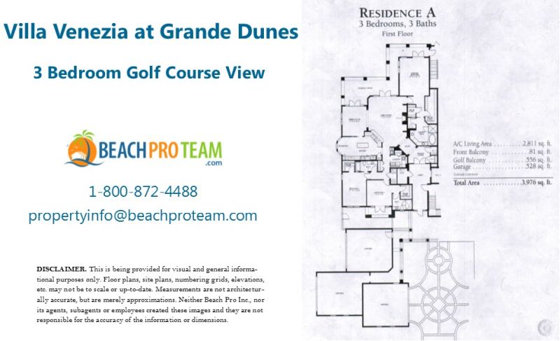 Grande Dunes - Villa Venezia Floor Plan A - 3 Bedroom Golf Course View